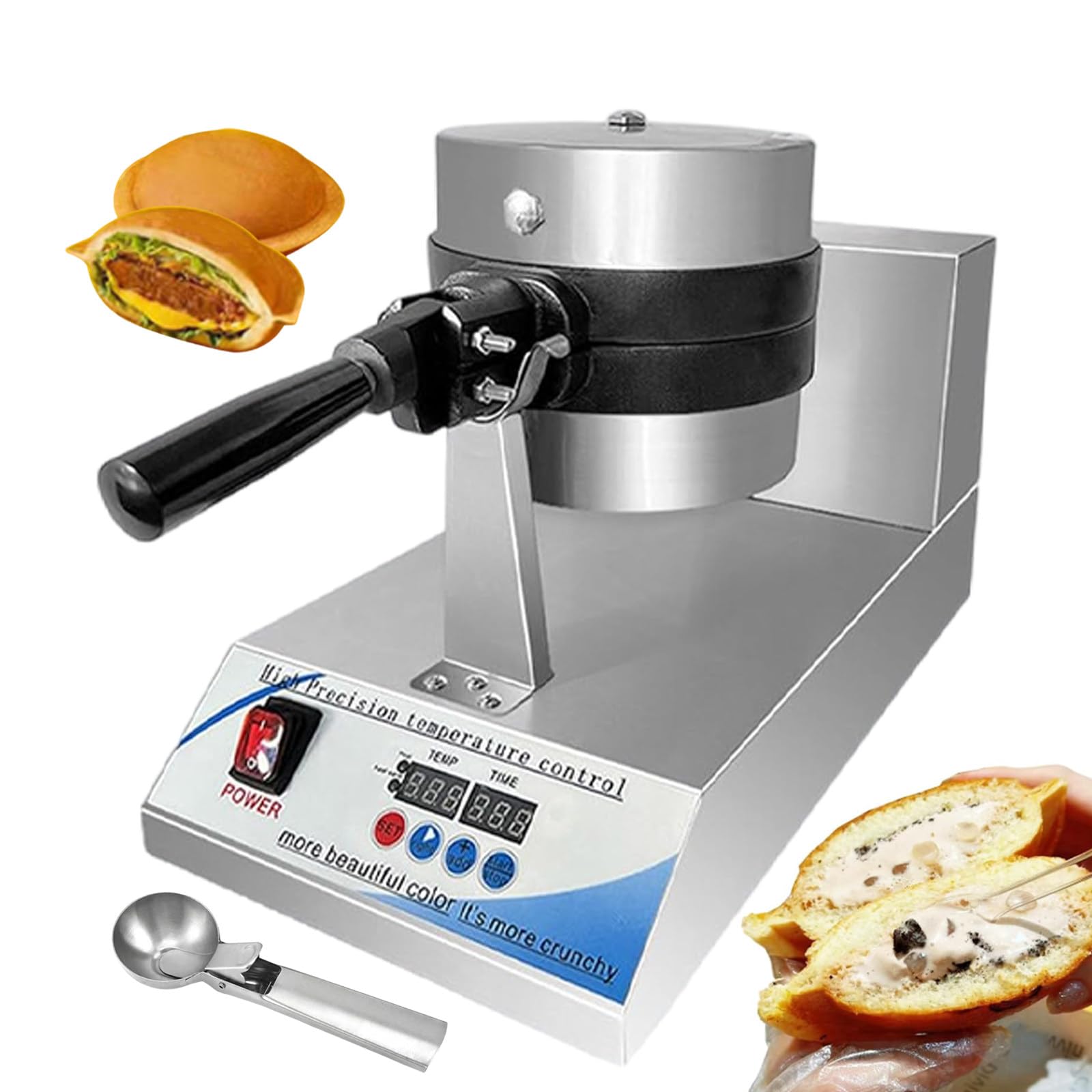 Máquina Comercial para Hacer Hamburguesas Y Helados, con Placas Giratorias De 180° Y Temporizador Digital - Gofrera para Restaurantes, Control Digital De Temperatura De 0 A 299 °C