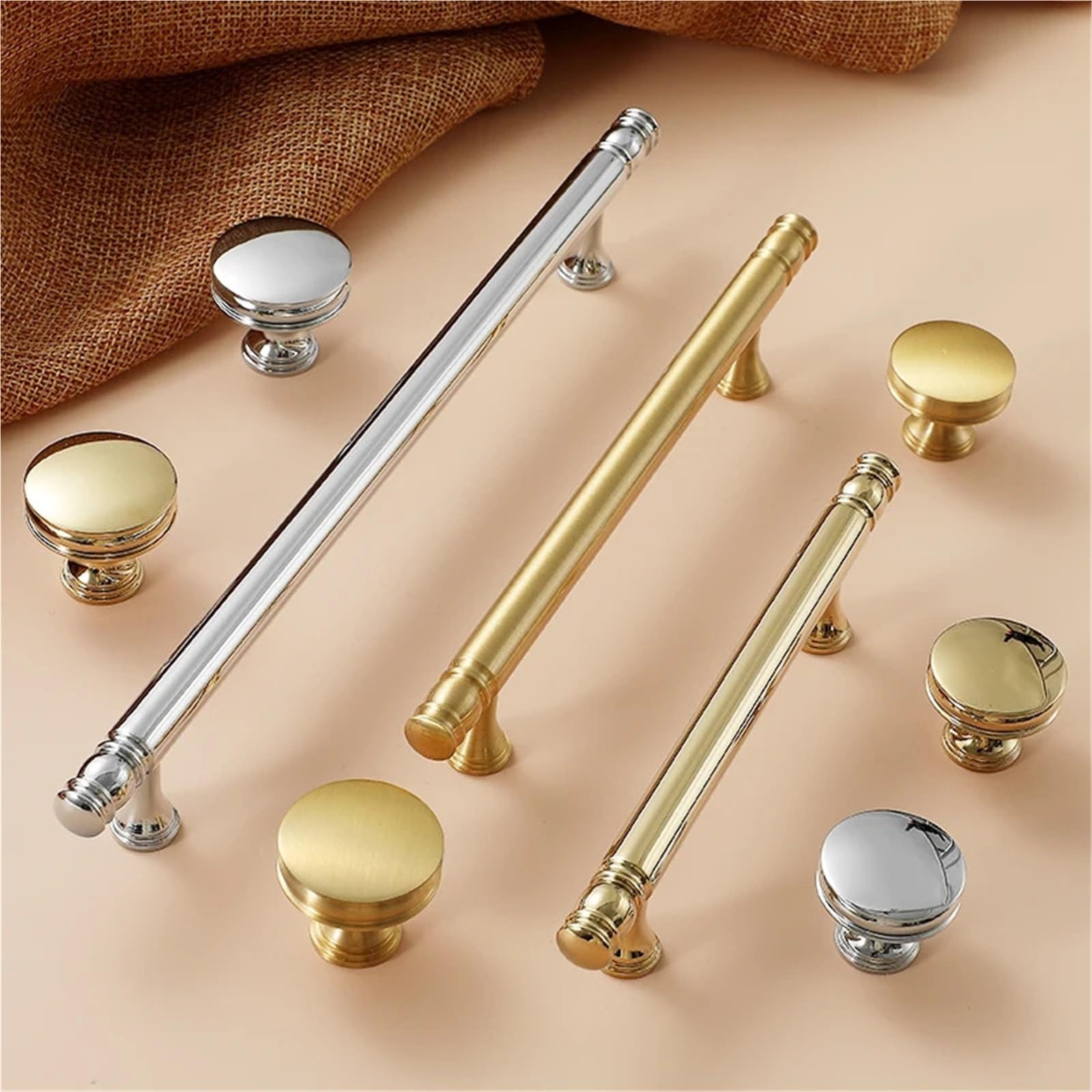 DFLPBHAV Simple Cabinet Door Handle Bright Silver Modern Cabinet Bright Gold Copper Furniture Handle 1Pcs(Bright Gold-L)