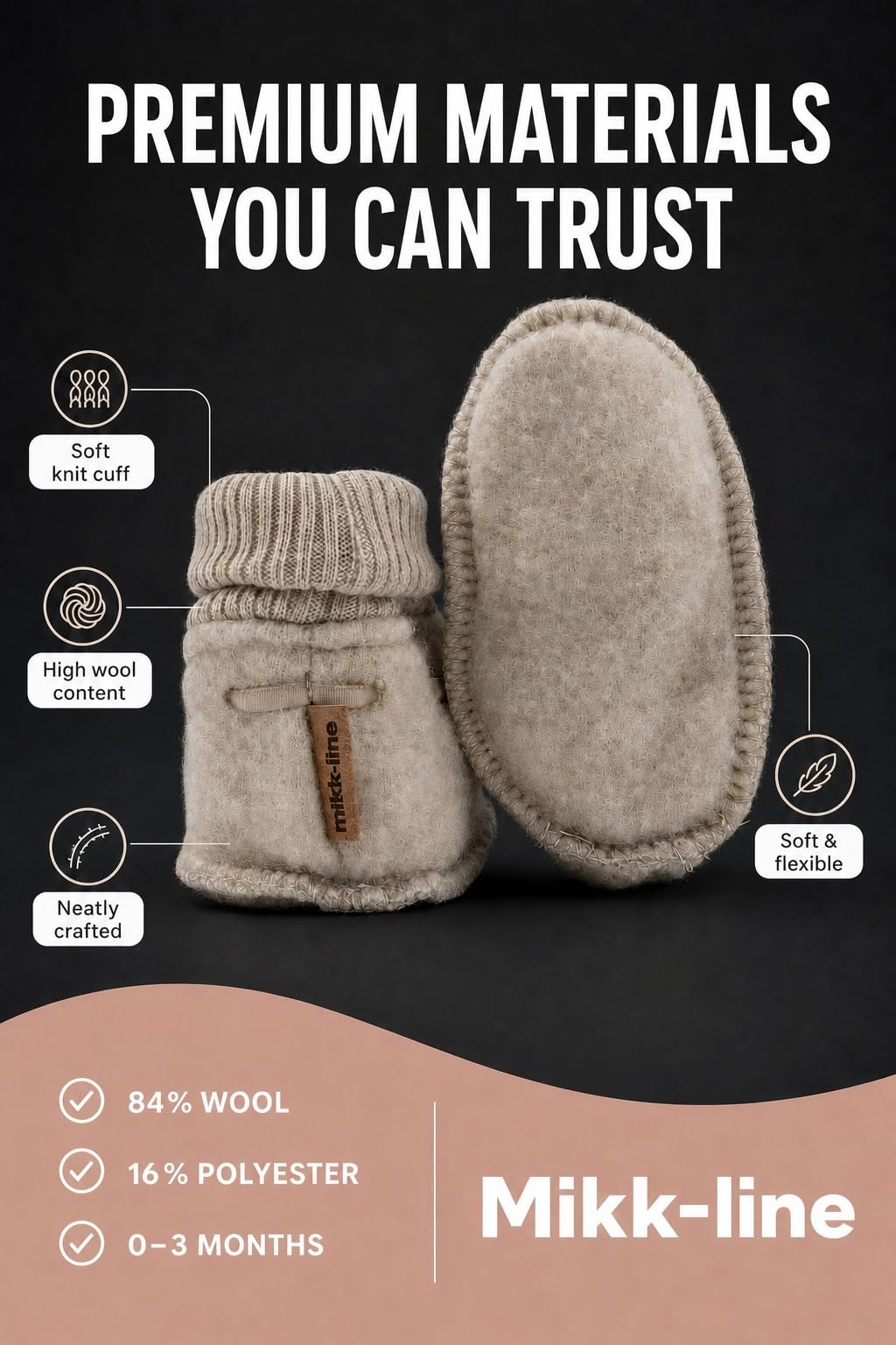 Mikk-line Zapatillas de lana para niños | OEKO-TEX 100 | Zapatillas de bebé de lana para niñas y niños | Calcetines de lana para bebé 95% lana - 100% libres de mulesing | Zapatillas para aprender a
