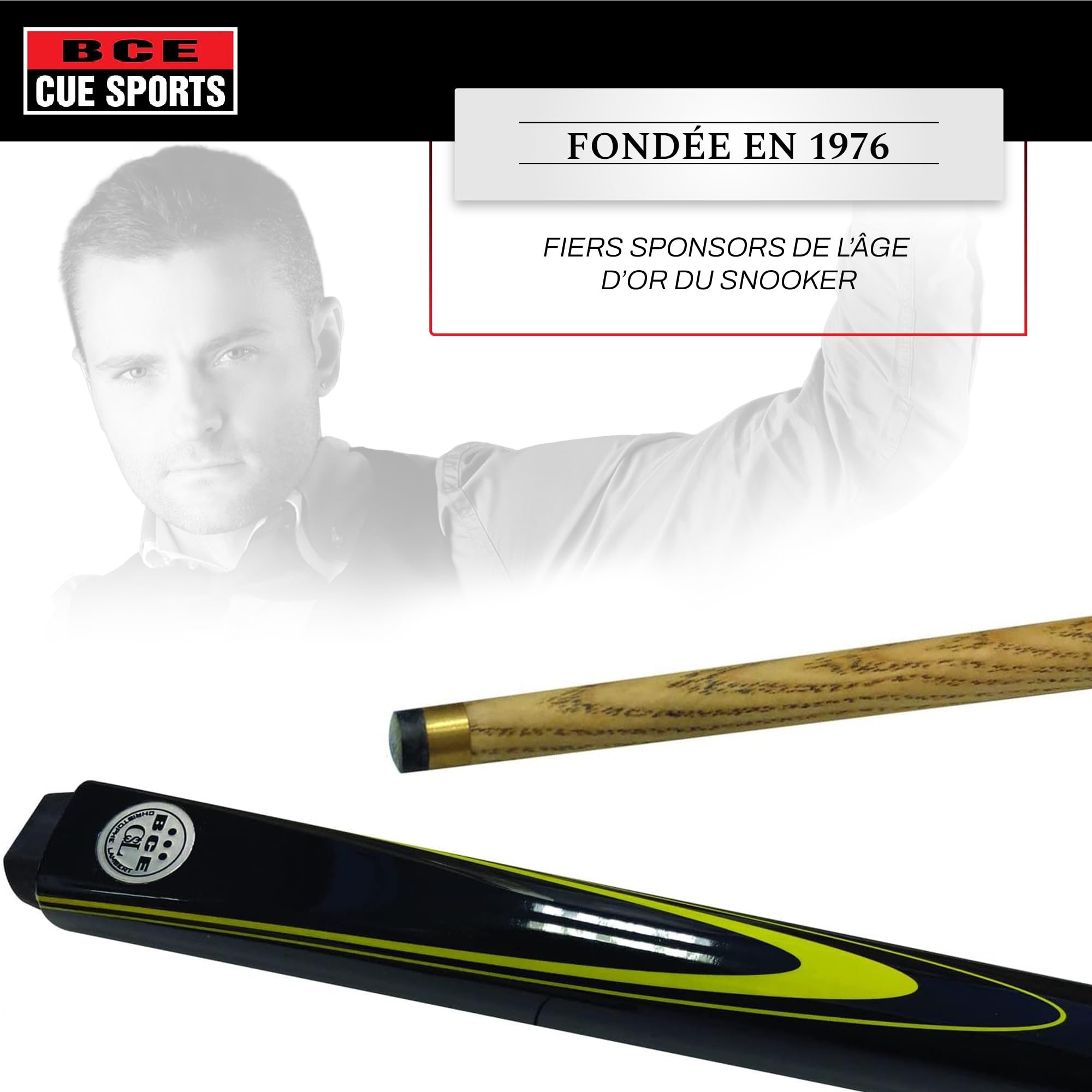 BCE Christophe Lambert Queue de Billard 8 Ball avec étui Unisexe, Noir/Bois Naturel, 57" (145cm)