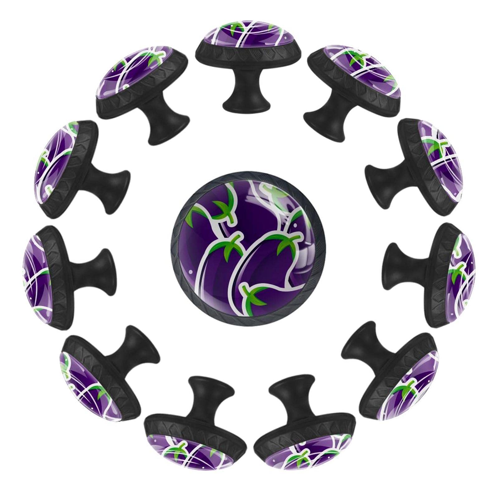 Boutons de tiroir violets motif aubergine (lot de 12, 35 mm) pour commode et meuble enfant