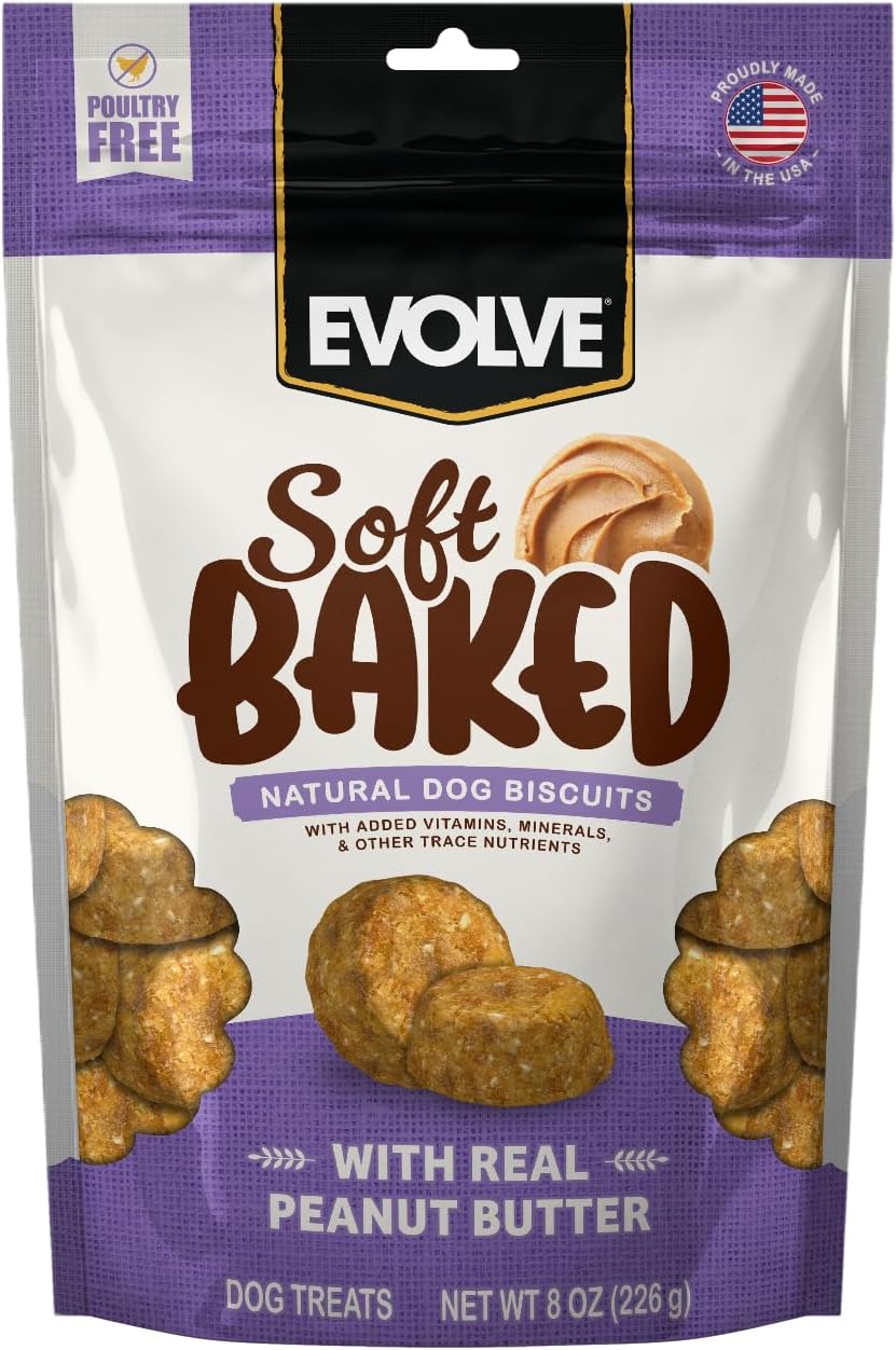 Evolve Soft Baked with Real Peanut Butter Recipe Dog Biscuits, 8 oz. (Pack of 4)