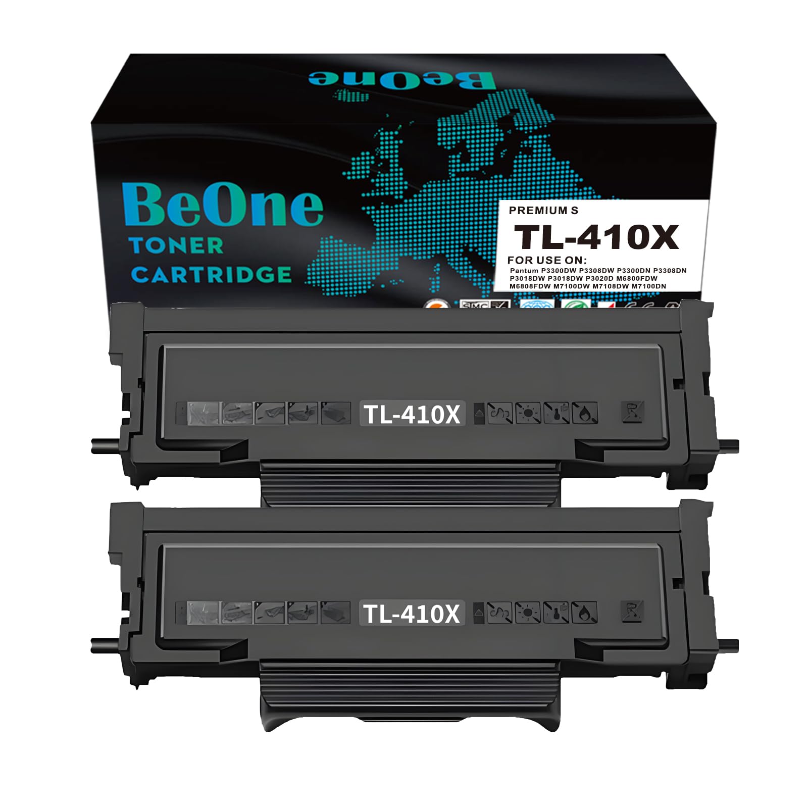 BeOne 2x Compatible For TL-410X TL-410H TL-410 6000 Pages Toner Cartridge Compatible For Pantum P3300DW P3308DW P3300DN P3308DN P3018DW M6800FDW M6808FDW M7100DW M7108DW Printer (2 Black