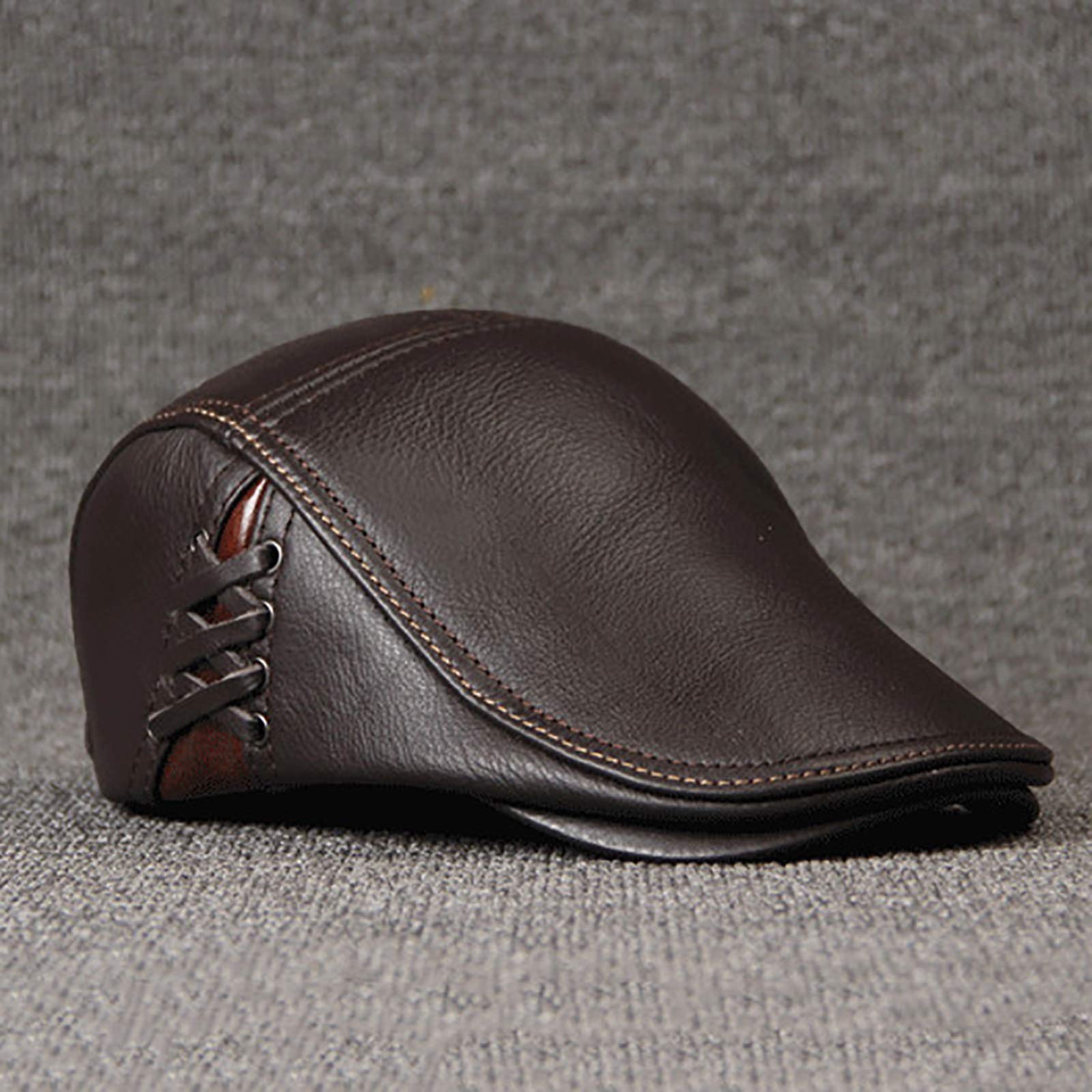 G&F Uomini Pelle Cappello Strillone retrò Berretto Cappello Piatto Inverno Cappello Golf (Color : Coffee, Size : 59-60)