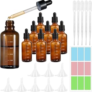 HhBdy 8 frascos cuentagotas de 50 ml, antiUV de cristal marrón, con 8 embudos, 5 goteros, 1 pegatina, botella de cristal marrón, aceites esenciales, aceites perfumados, colorantes líquidos