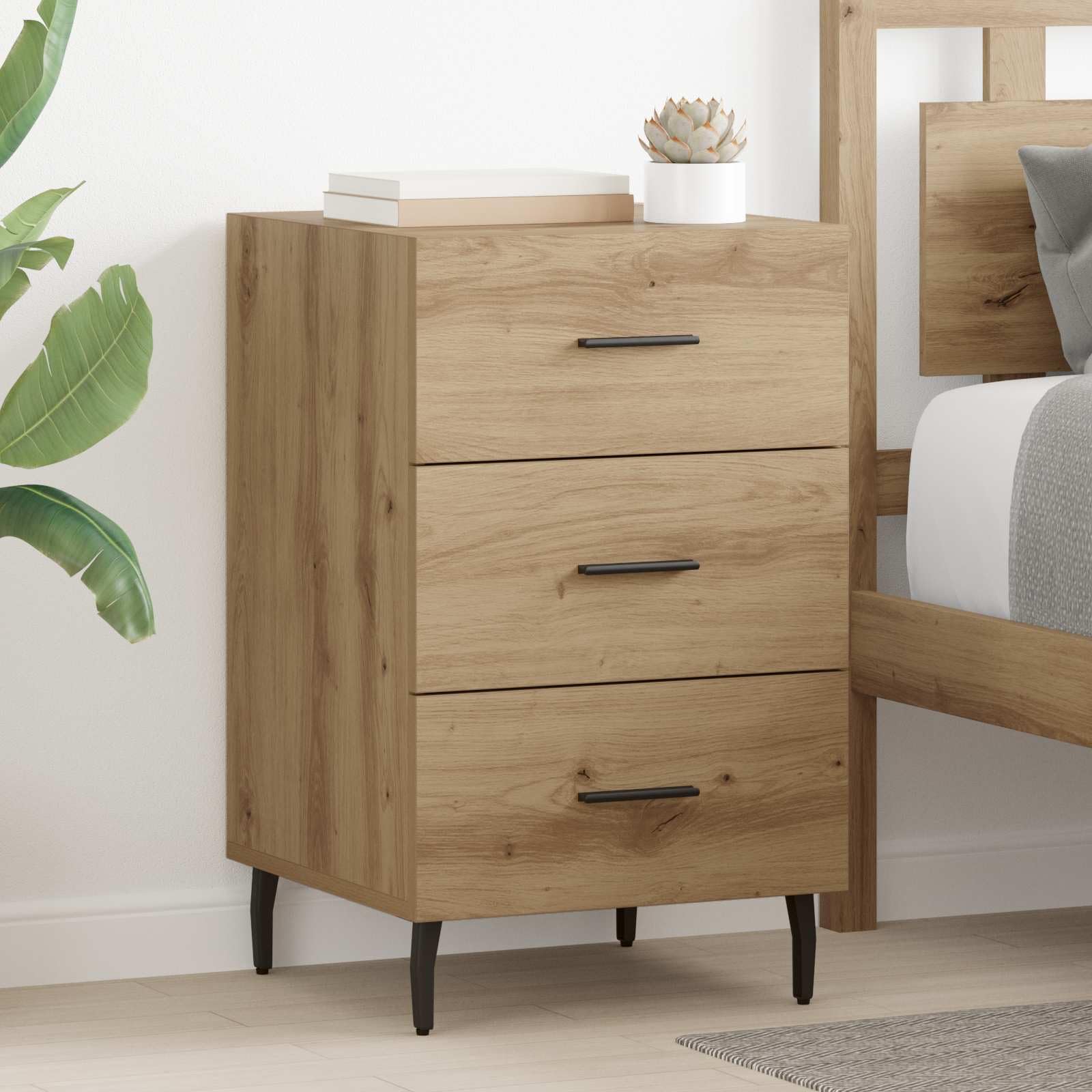 vidaXL Armario de Noche con cajón Roble Artesanal 40 x 40 x 66 cm, Mesita rústica, cabinetito Compacto, cajón de Almacenamiento, Mesa organizada, Muebles útiles