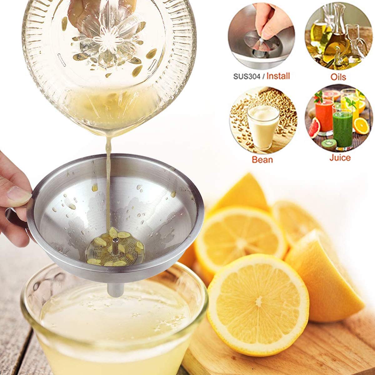 HAUSPROFI Stainless Steel Funnel Set, 3pcs 304 Stainless Steel Kitchen