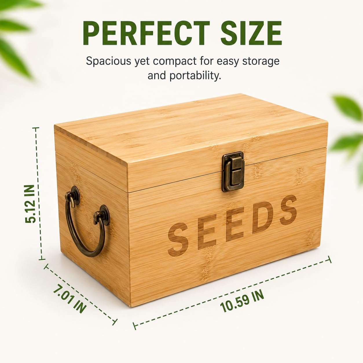 Bamboo Garden Seed Storage Organizer Box, Wooden Seed Box with Removable Dividers, Metal Handle and Latch, Seed Keeper Organizer for Garden Seed Packets and Storage (10.59 x 7 x 5.12 in) image 3