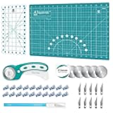 Rotary Cutter Set - 45mm Fabric Cutter, 5 Extra Rotary Blades, A3 Cutting Mat, Quilting Ruler and Sewing Clips, Craft Knife Set, Ideal for Crafting, Sewing, Patchworking,Turquoise