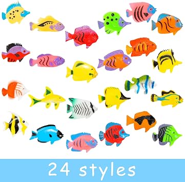 PROLOSO 48 Pcs Toy Fish Tropical Fish Figure Play Set Plastic Sea Animals Themed Party Favors for Kids Toddlers Bath Toys (Style 2)