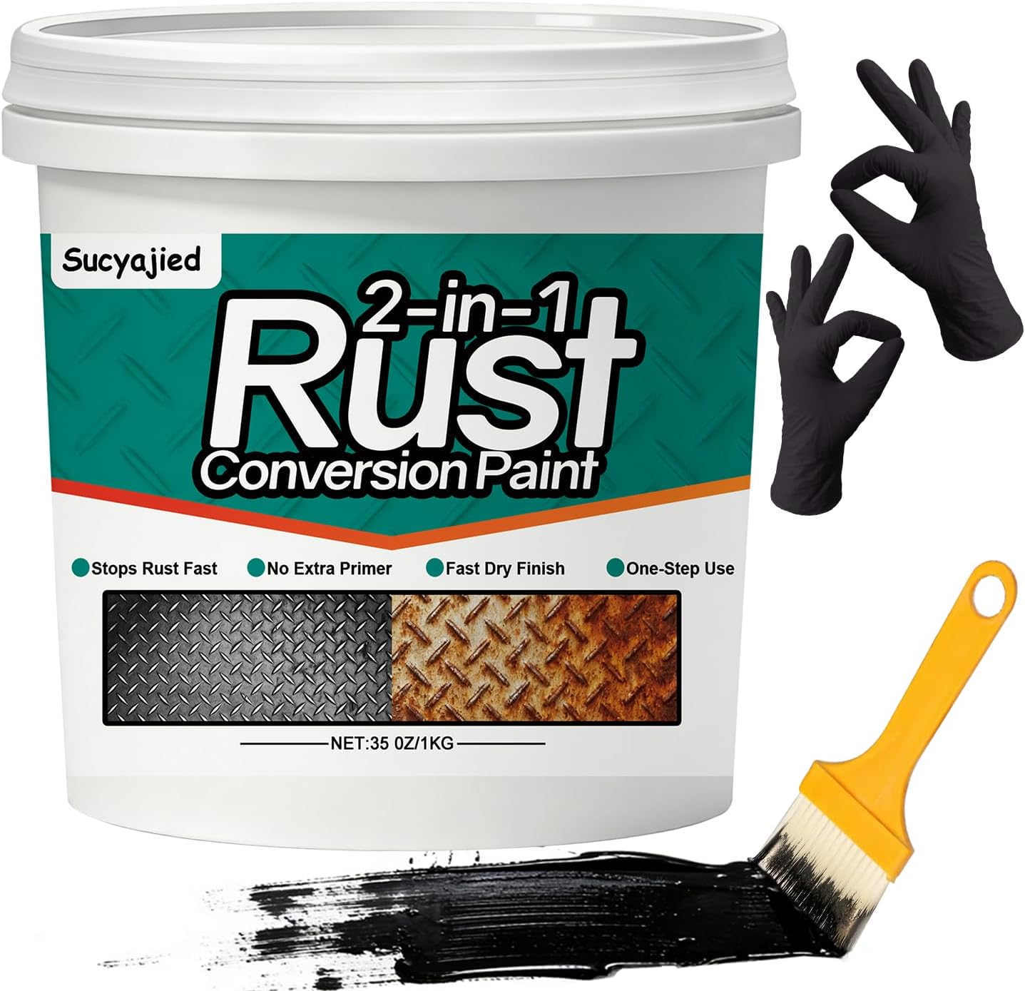 Metal Paint, 2-In-1 Rust Converter for Metal, Rust Remover for Primer, Rust Reformer Conversion Paint, Anti-Rust Inhibitor Heat & UV Resistant for Rusty Trailer Chassis Frame (35 Oz/Black)