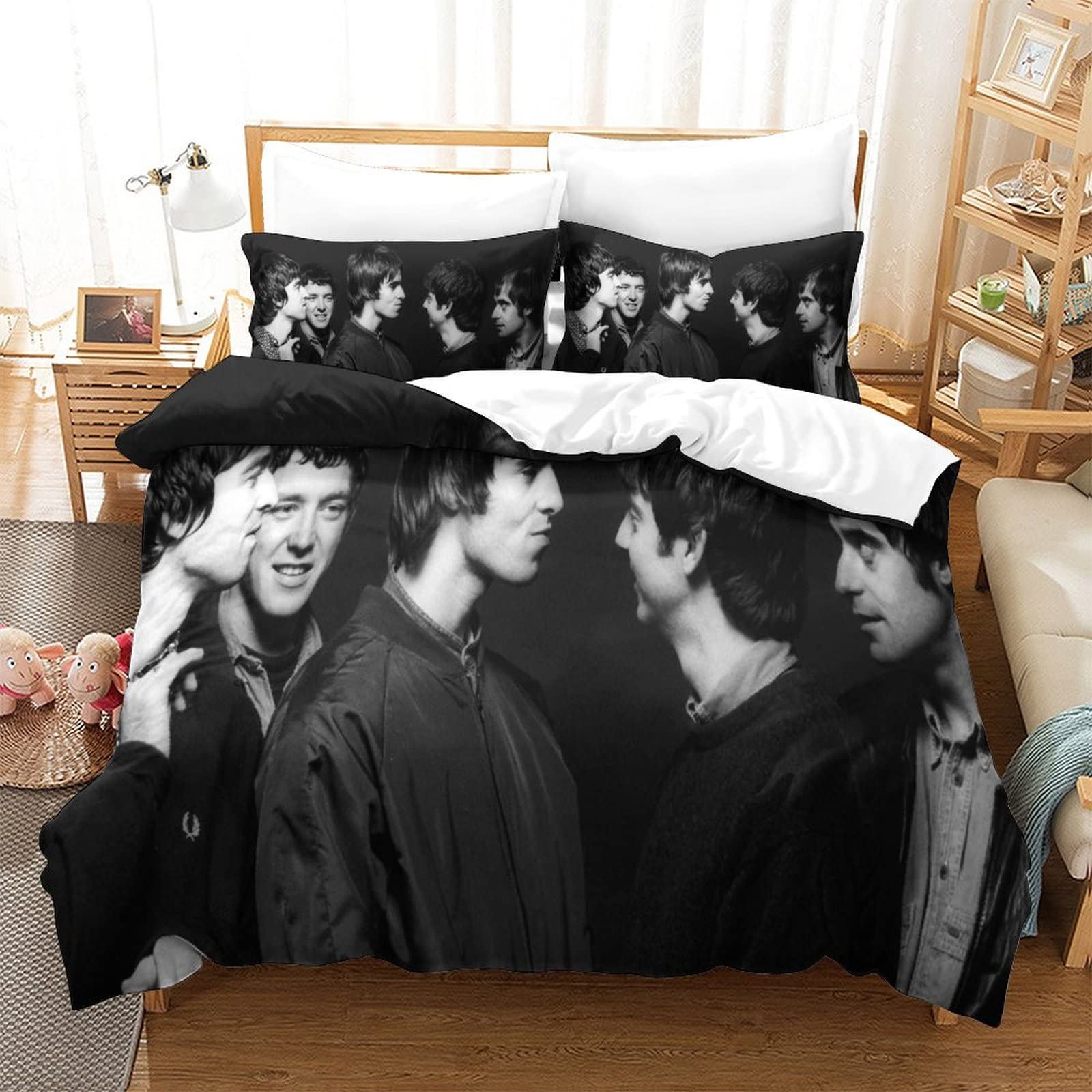 Kuokuo Oasis Band Bedding Set Kids Duvet Covers Sets With Pillowcases Home Textile Decor Bedclothes For Girls Boys With Zipper Closure Soft Microfiber 3Pcs Set Single（135x200cm）