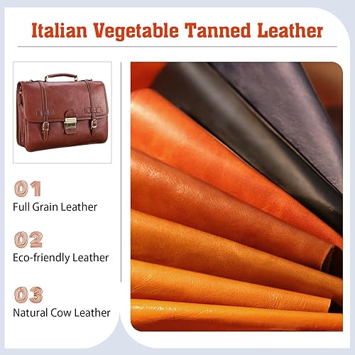 Miniatura 5 de Banuce Maletín de cuero curtido vegetal italiano vintage de grano completo para hombres, maletín con candado profesional de 14 pulgadas para laptop