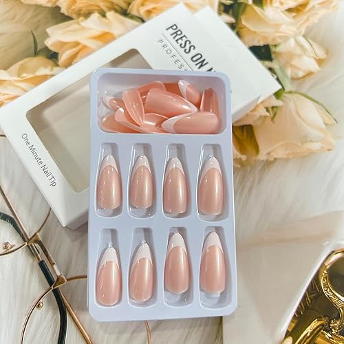 Miniatura 52 de Uñas postizas a presión de almendra, medianas, uñas postizas artificiales con bonito diseño de flores, cobertura completa, reutilizables