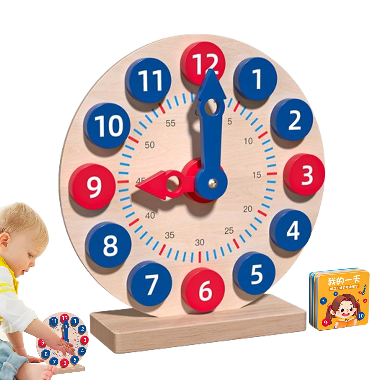 Gioco di Apprendimento Orologio Analogico: Orologio in Legno per Insegnare L'Ora con 18 Carte, Giocattolo Divertente per Imparare Il | Set di attività di per Imparare, Insegnare per