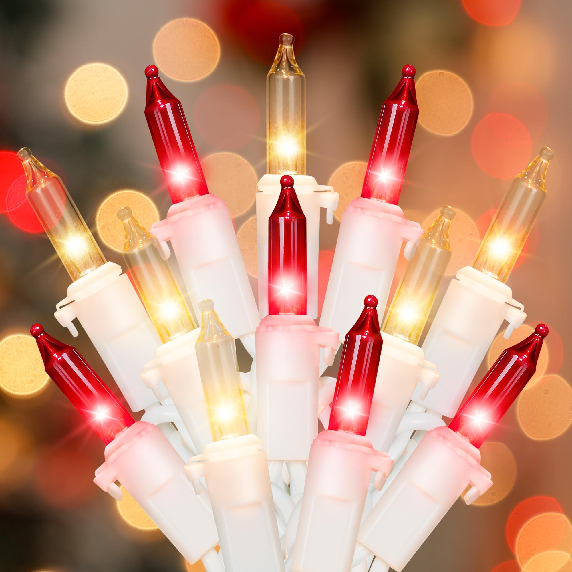 Hopolon Red and Clear Christmas Lights, 2 Pack 13 FT 50 Count Mini String Light Set, White Wire Incandescent Fairy Lights Plug in Connectable for Indoor Outdoor Wedding Birthday Valentine’s Day Decor