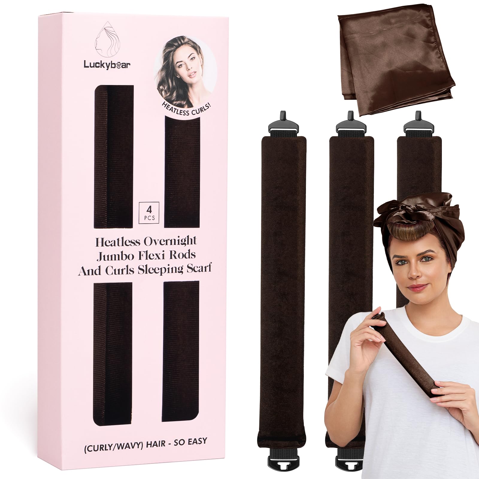 Heatless Curls Overnight Rods Jumbo Set, Heatless Hair Curler Velvet Satin Jumbo Flexi Rods to Sleep in, No Heat Overnight Sleeping Blowout Curls Wave
