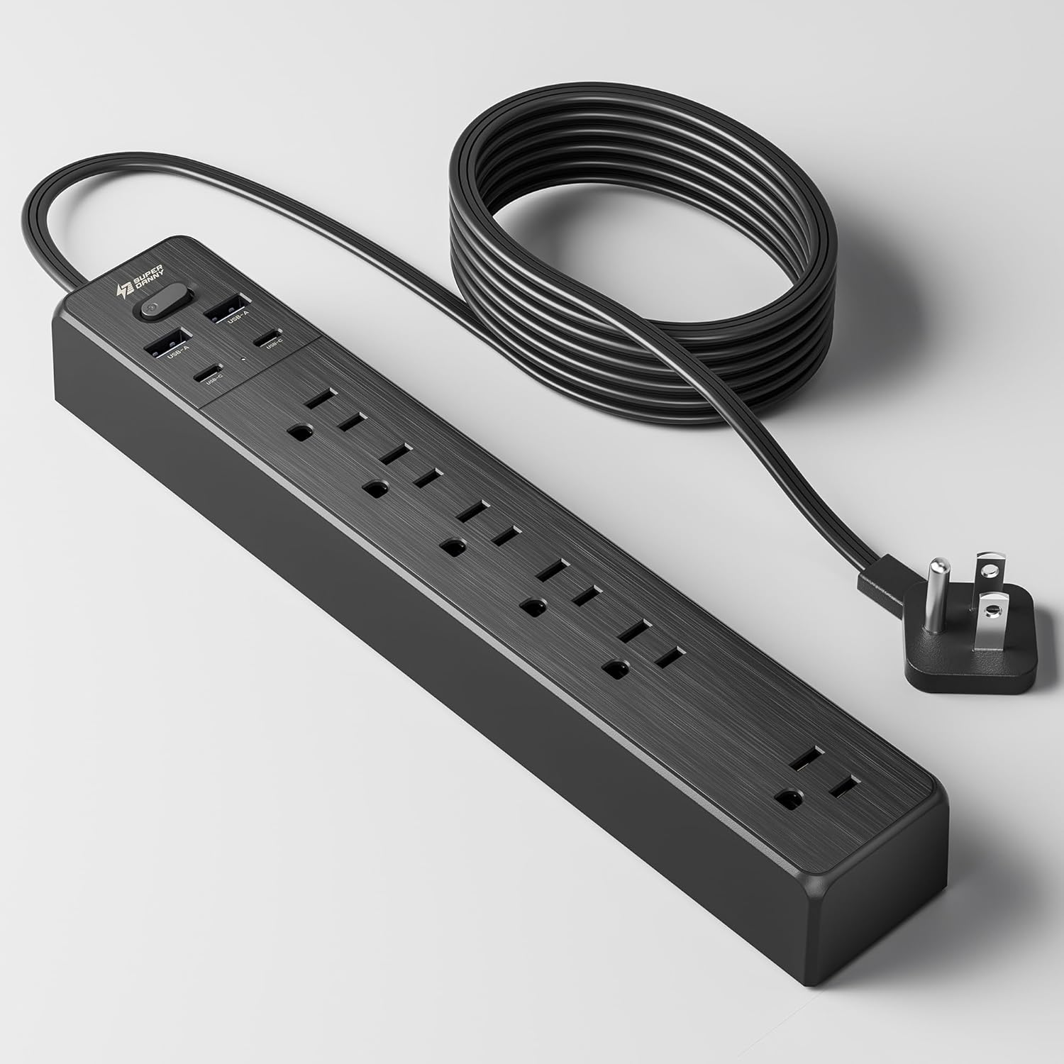 Power Strip, SUPERDANNY 6-Outlet Surge Protector, 4 USB Ports, 4.5 Ft Extension Cord, 900 Joules, Mountable, Overload Switch, Protected Indicator Light, Multiple Protections for Home Office, Black