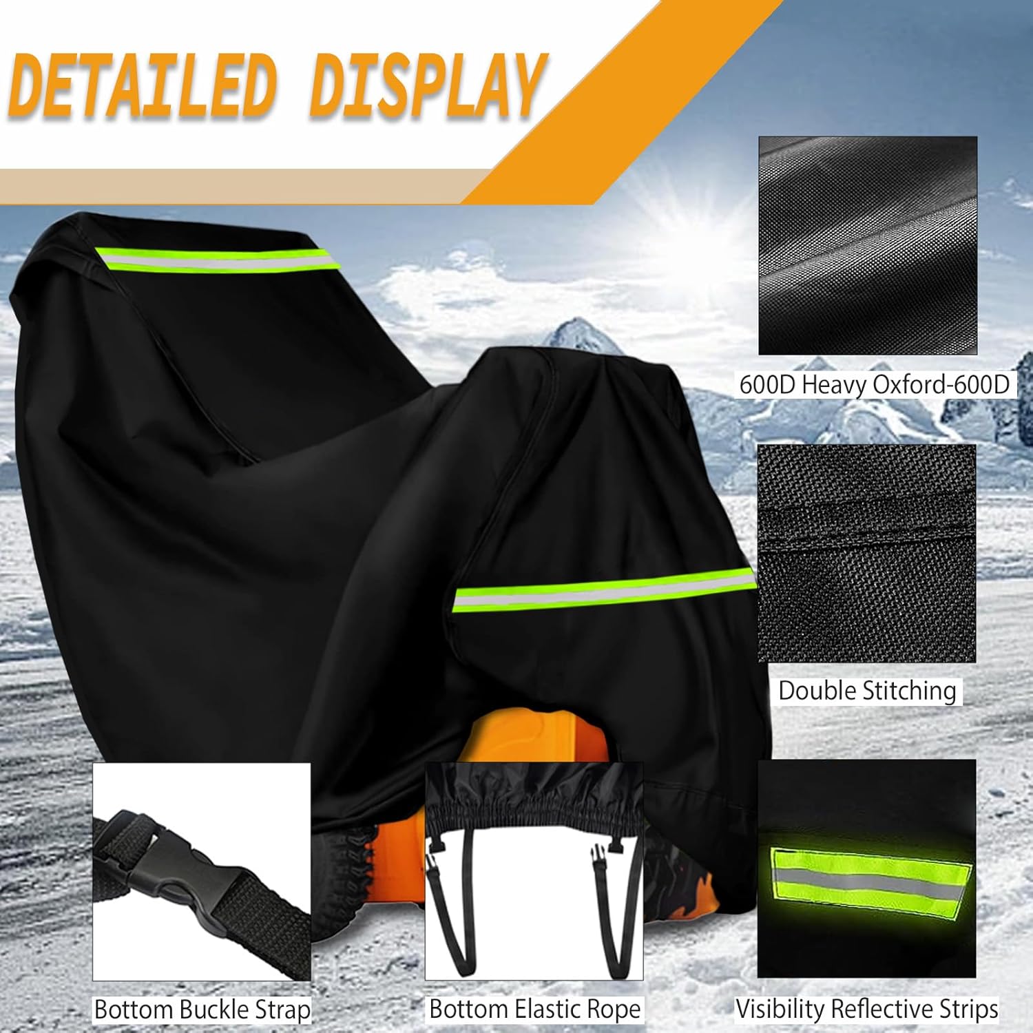 Snow Blower Cover Large Heavy Duty 600D Waterproof Universal Snow Thrower Cover,Outdoor Snowblower Cover fit Most Two Stage Snowblowers(66.92" L x 33.07" W x 51.18" H)