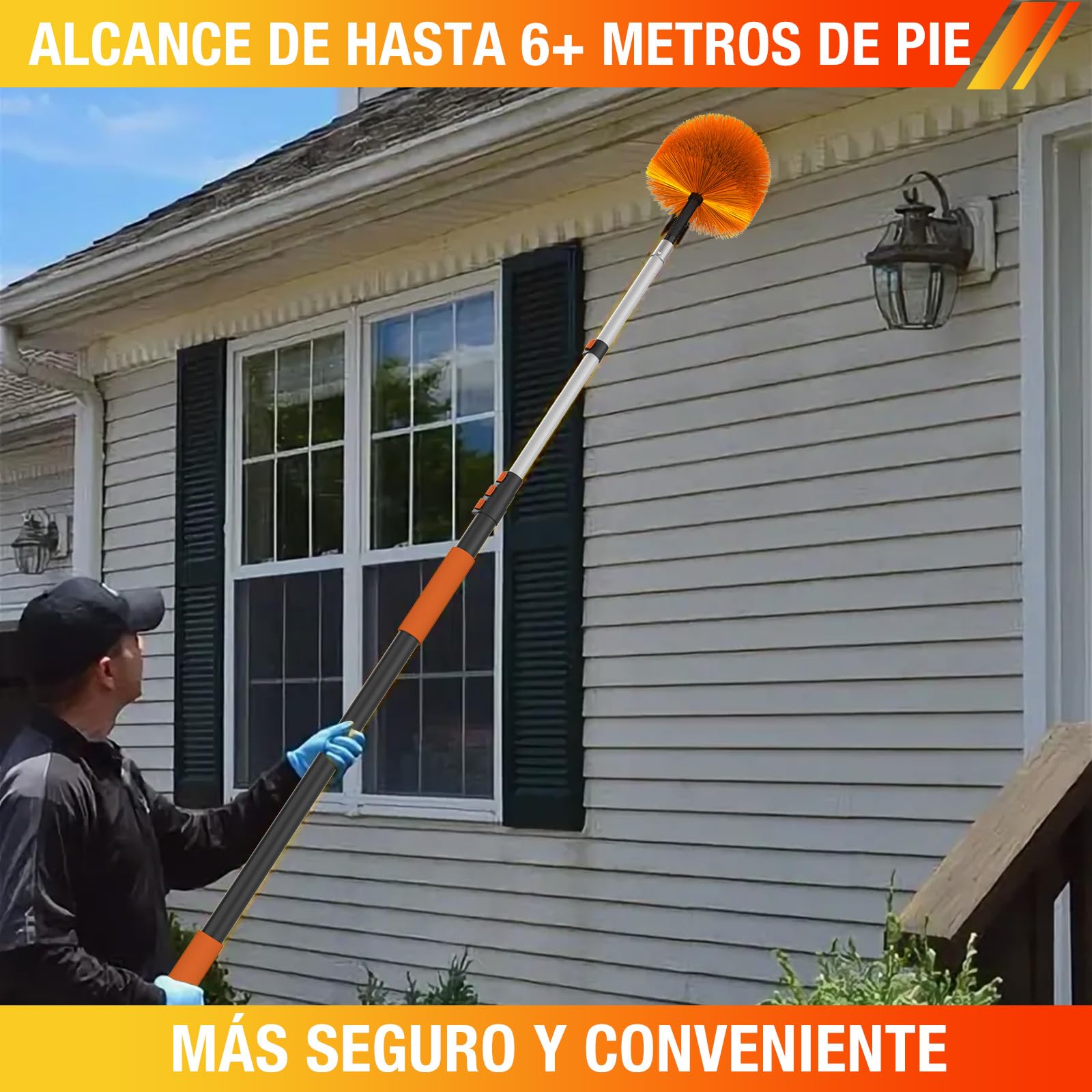 LAANPOLE Limpiador de Telarañas 6m con Pértiga de Extensión, Cepillo para Telarañas Extensible para Limpieza, Limpiadores Profesionales de Techos y Esquinas - Uso Interior/Exterior