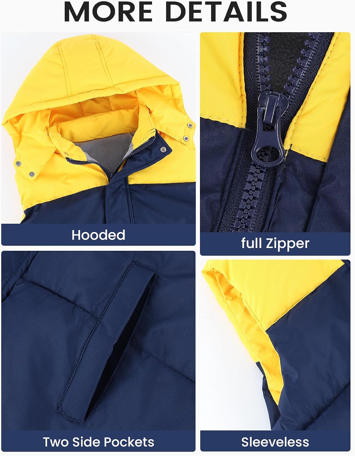 Wyeysyt Boys Warm Puffer Vest Fleece Lined Hooded Quilted Vest Kids Winter Waistcoat Outerwear