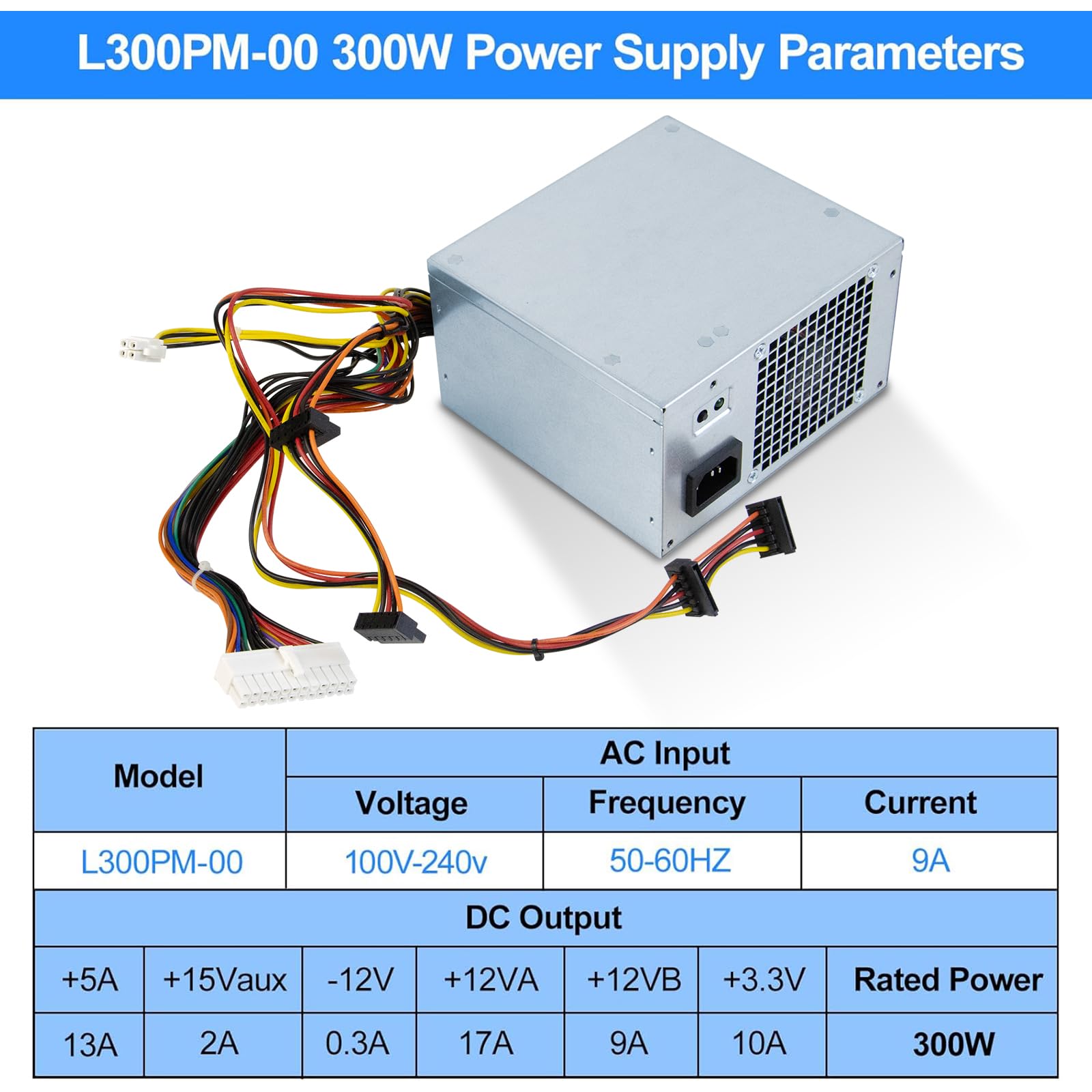 PC-Netzteil L300PM-00 300 W HU300PM-00 PSU Kompatibel mit Dell Optiplex 3010, 7010, 9010, Inspiron 3847, 570, 560, 300, Precision T1500, T6100, T1650, Vostro 400 MT, PS-6301-05DF X9GWG D300EM-01