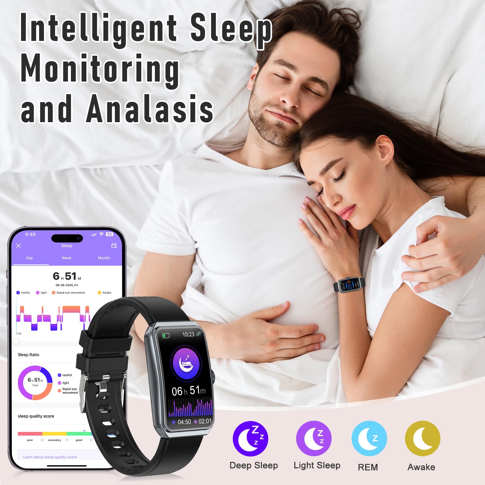 Fitness Tracker with 24/7 Heart Rate, Blood Pressure Blood Oxygen Sleep Monitor,103 Sports Modes Smart Watch IP68 Waterproof Activity Trackers, Step Counter Calories Pedometer for Women Men (Black) — view 3