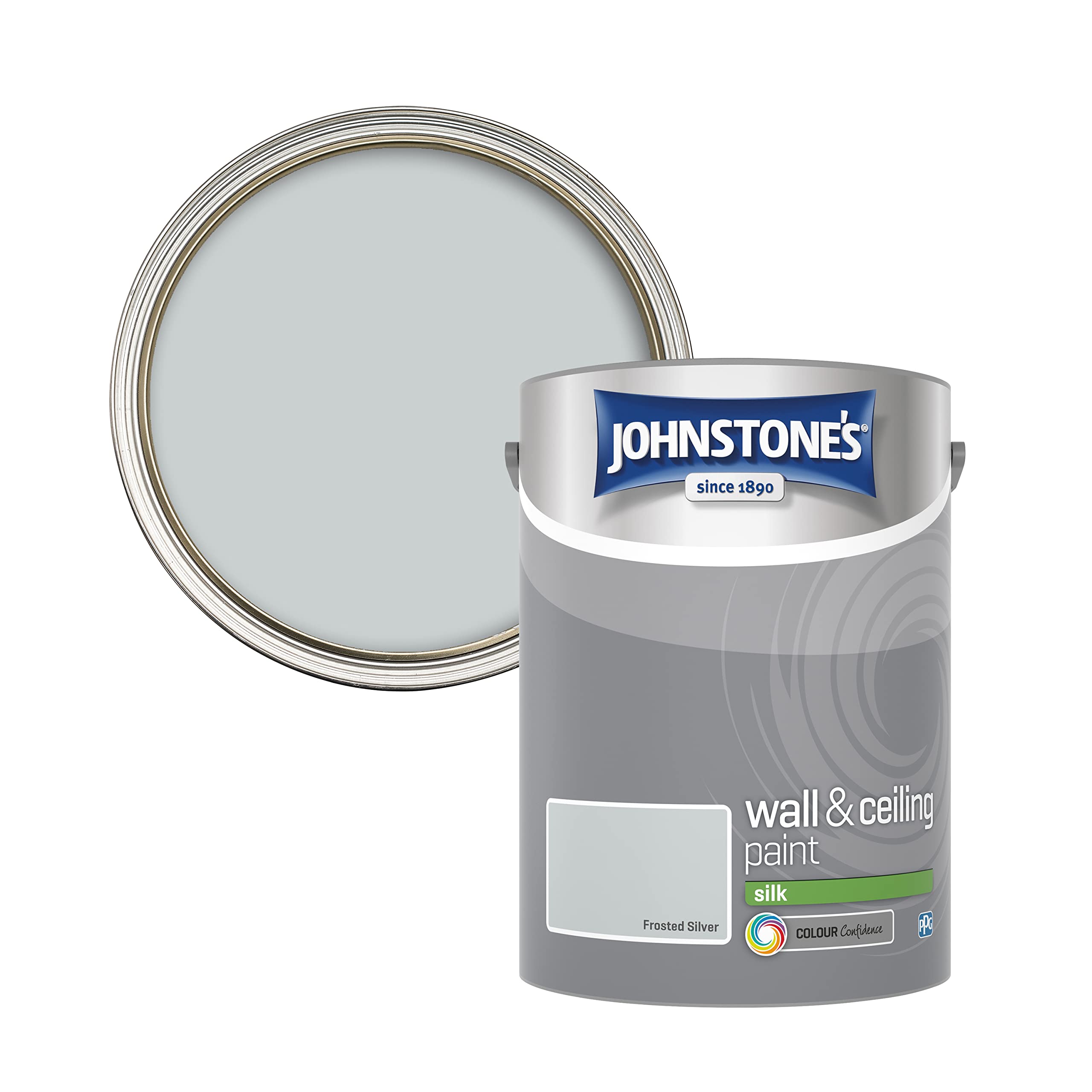 Johnstone's - Farba ścienna i sufitowa - matowe srebro - jedwabiste wykończenie - farba emulsyjna - Fantastyczne krycie - łatwe nakładanie - suszenie w ciągu 1-2 godzin - 12 m2 pokrycie na litr - 5 litrów