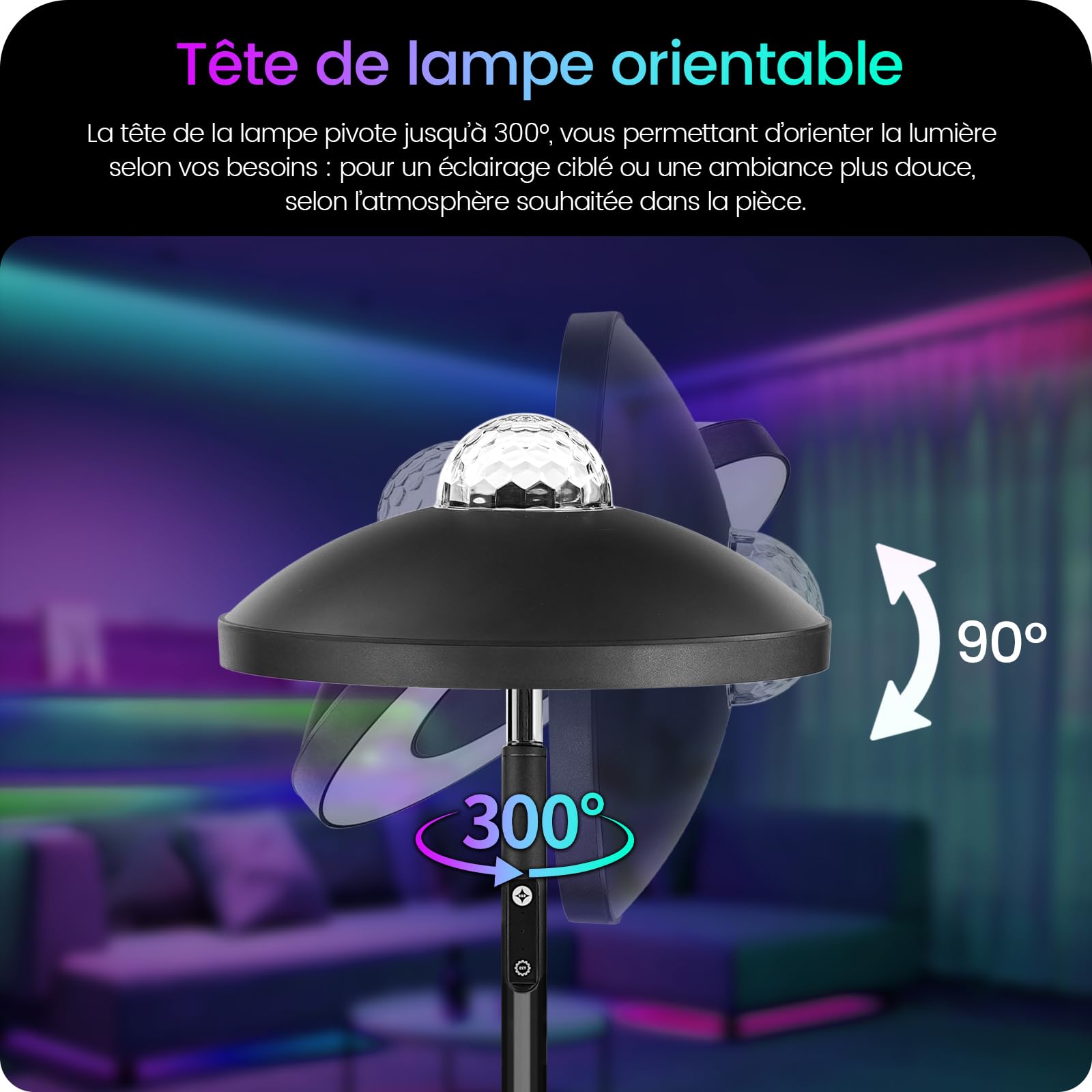 18W, avec Tête Pivotante, Température de Couleur Réglable 3000 à 6000 K, Moderne, Noir
