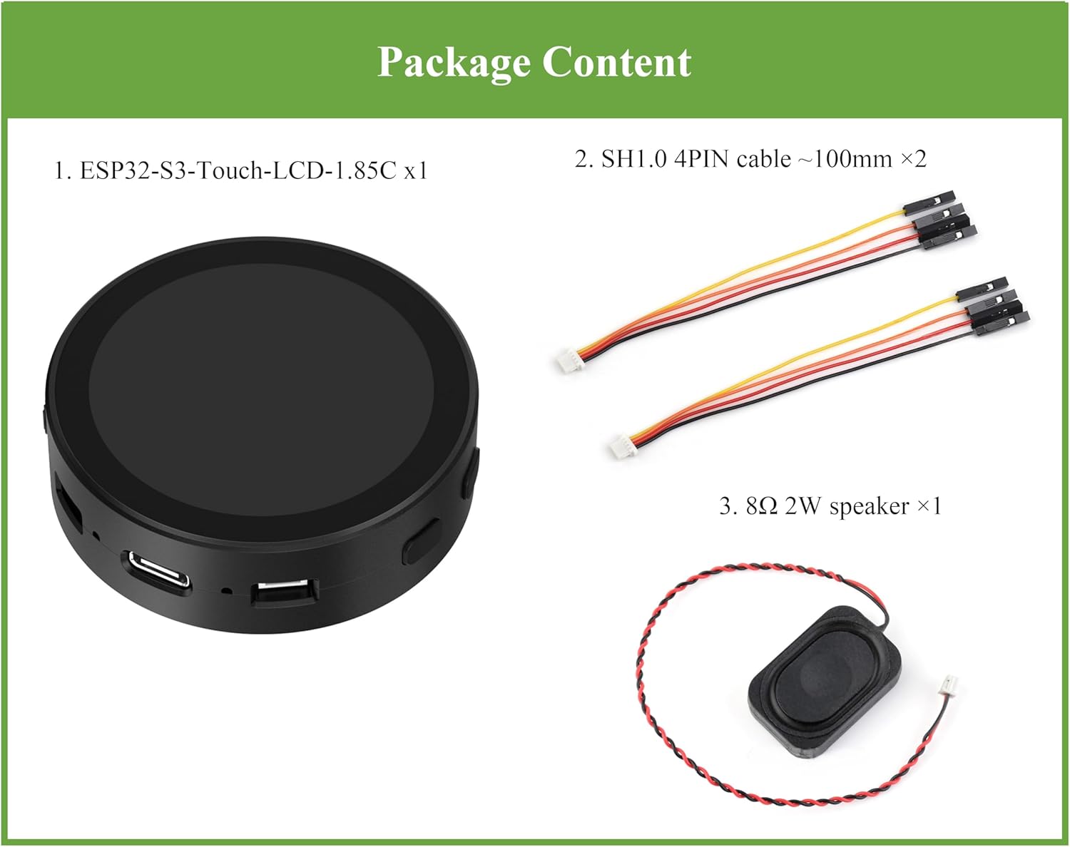 ESP32-S3 1.85inch Round Touch LCD Development Board, 360x360, Supports Wi-Fi & BLE 5, AI Speech, Smart Speaker Box, Support AI Interaction and Offline Voice Control, with 8Ω 2W Speaker