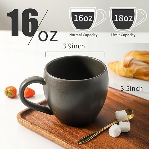 Miniatura 10 de Tikooere Juego de 4 tazas de café de cerámica de 16 onzas con mango grande para café, leche, té, café con leche, cereales, tazas grandes de cerámica