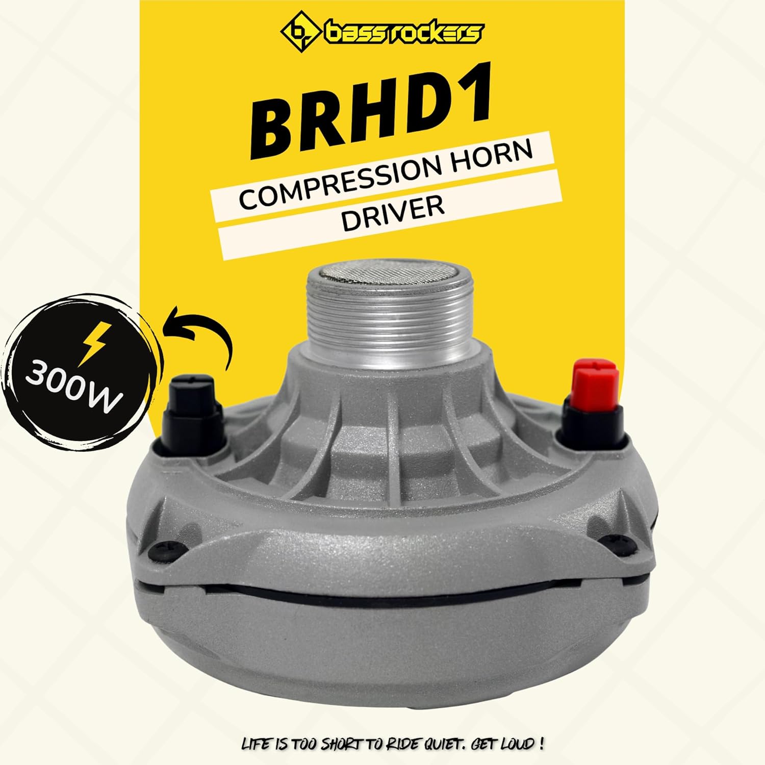 Bass Rockers 300W Compression Horn Driver Screw-On 1" Throat (BRHD1) 150W RMS 2" Replacebable Voice Coil, Very Loud 107dB for Great Tweet High Frequency Car, Home, DJ, Pro Audio Sound Systems (BRHD1)