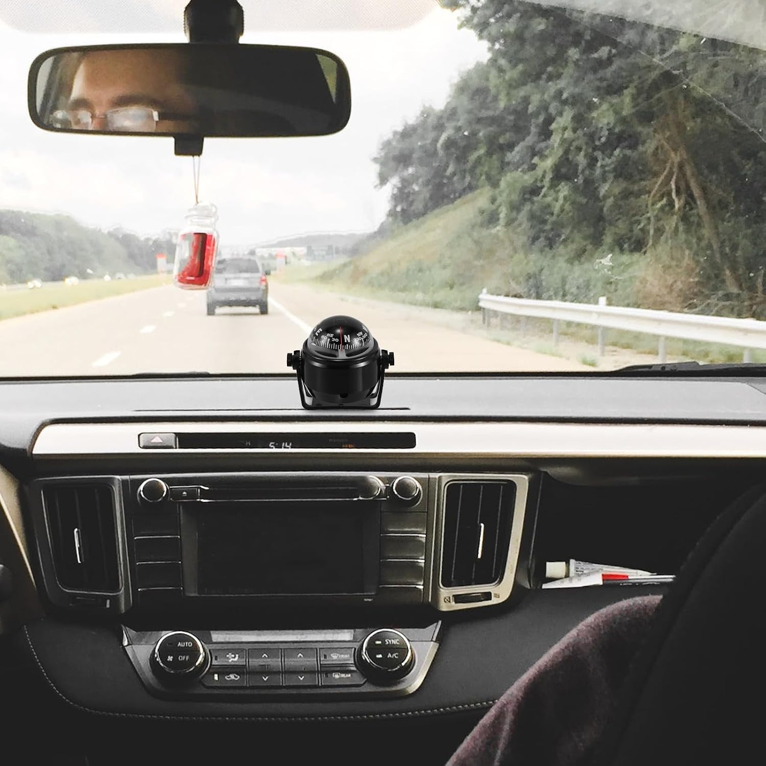 Car Compass Ball Magnetic Declination Corrected Dashboard Mount Automotive and Marine Navigation Compass for Boat and Vehicle Use Black Without Light