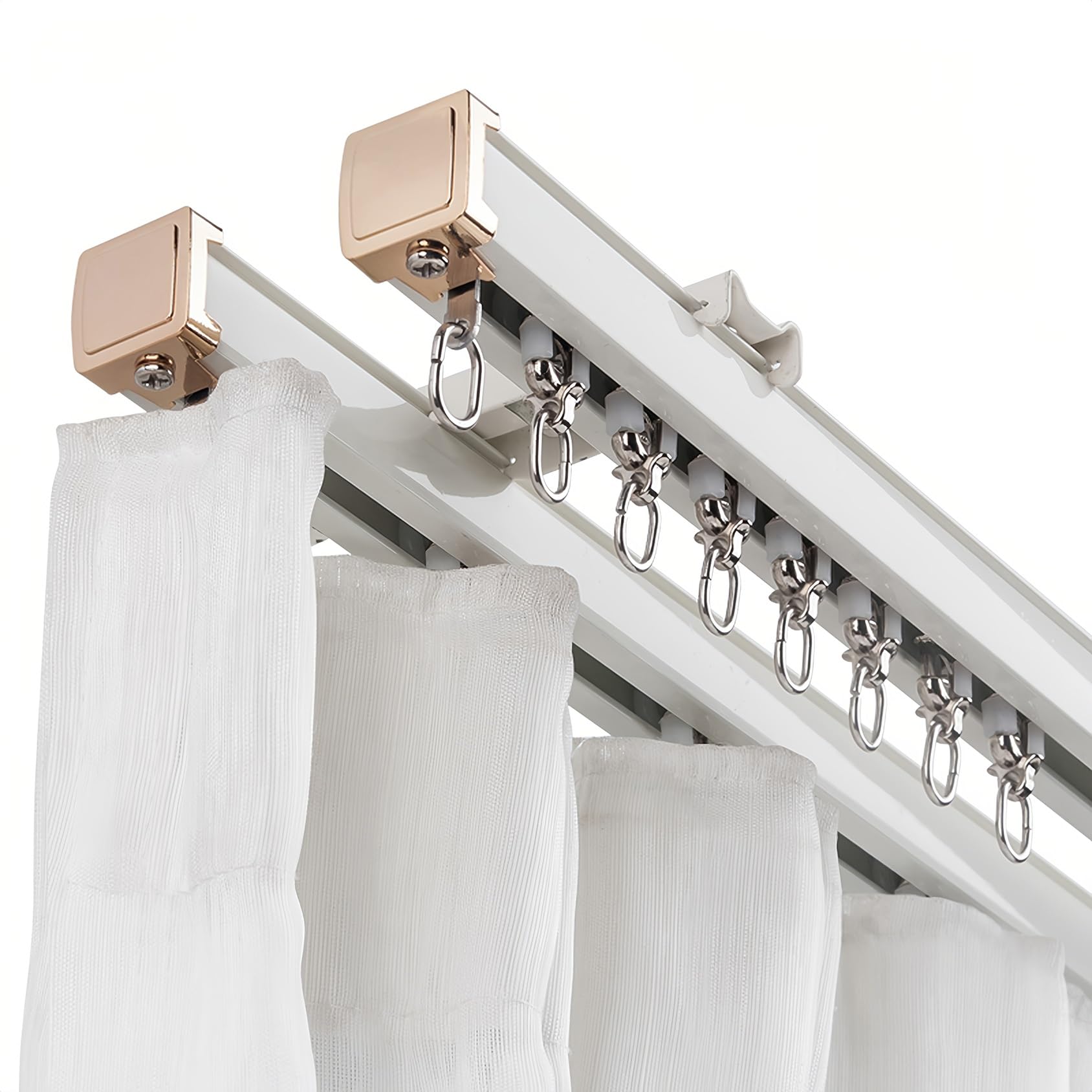 Rail double pour rideaux de plafond blanc coulissant extensible et réglable jusqu'à 210 cm