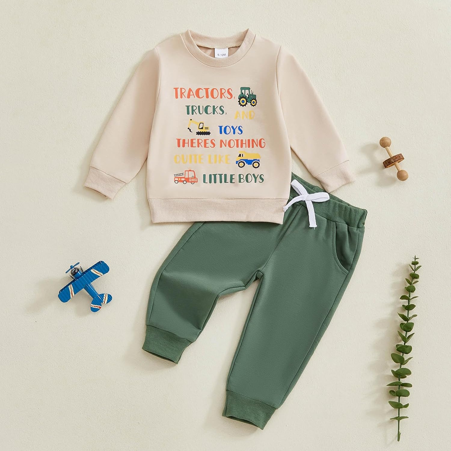 FOCUSNORM Toddler Baby Boy Fall Winter Outfit Excavator Embroidered Long Sleeve Sweatshirt Elastic Jogger Pant 2 Pcs Clothes - Image 3