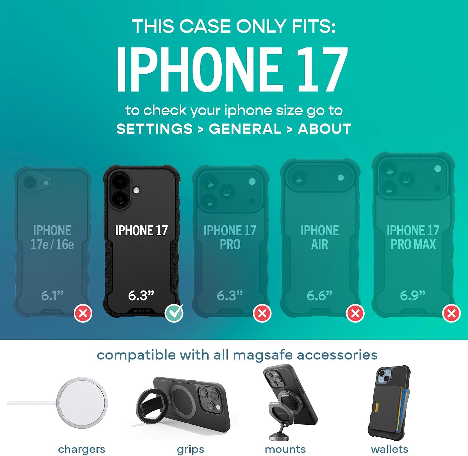 Smartish iPhone 17 Case MagSafe, Gripzilla, Heavy Duty Grip, Clearly Black image 5