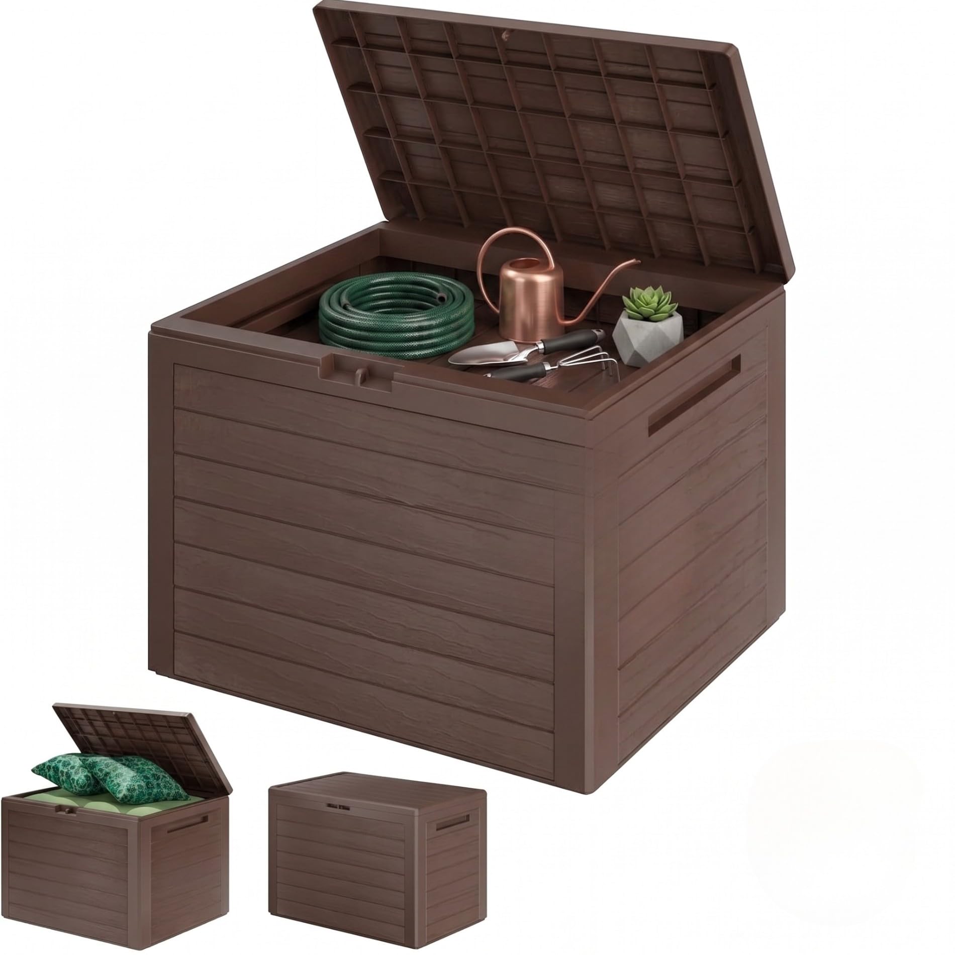 CASARIA® 190L Garden Storage Box - Outdoor Utility Chest Organiser - Weatherproof Plastic, Lockable Lid, Carry Handles, Compact & Portable - For Garden, Patio, Balcony, Decking - Brown — image 1