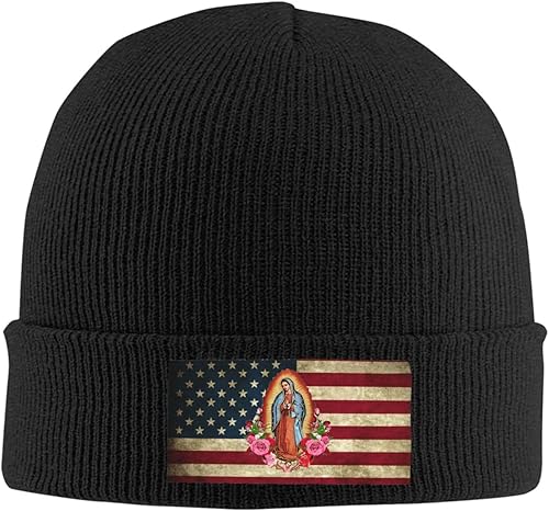 Miniatura 2 de Virgen De Guadalupe Virgen María Flores Sombrero de punto Negro Invierno Knit Warm Beanie Moda Ski Skull Cap para Hombres Mujeres