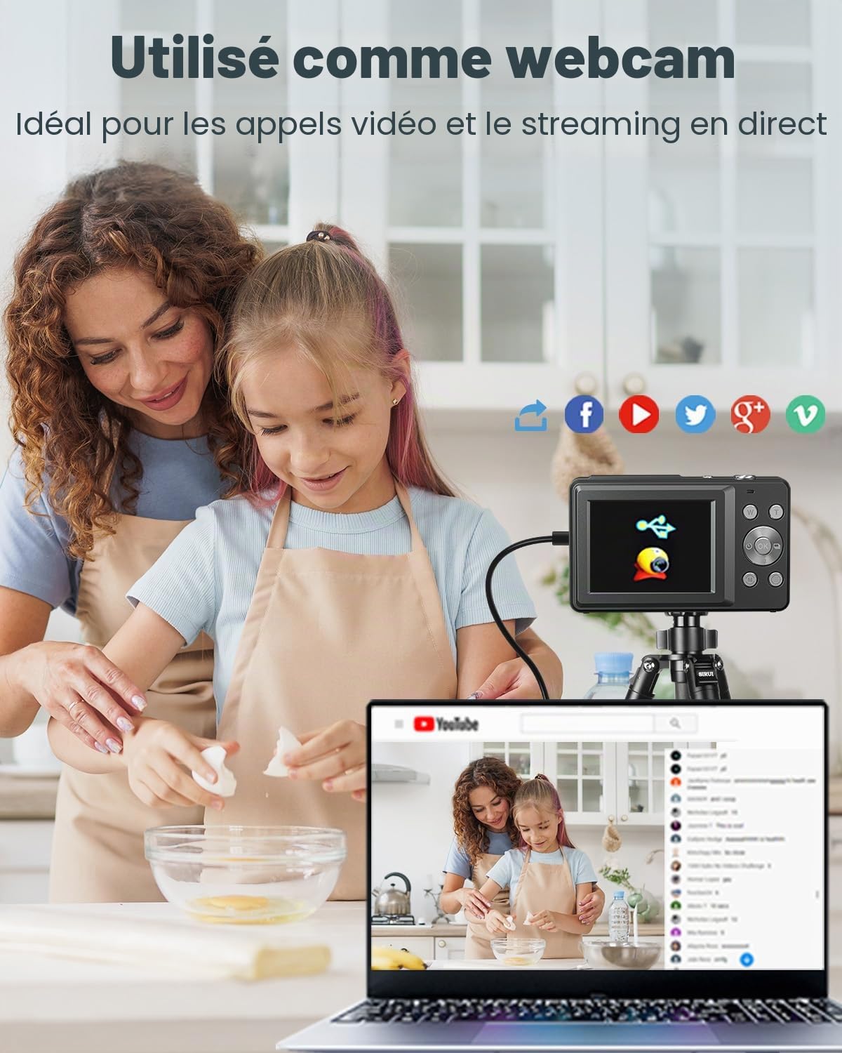 Appareil Photo numérique 1080p, Appareil Photo 44MP avec écran LCD de 2,4", Zoom numérique 16x et Fonction Anti-tremblement, Appareil Photo numérique Compact Portable pour débutants