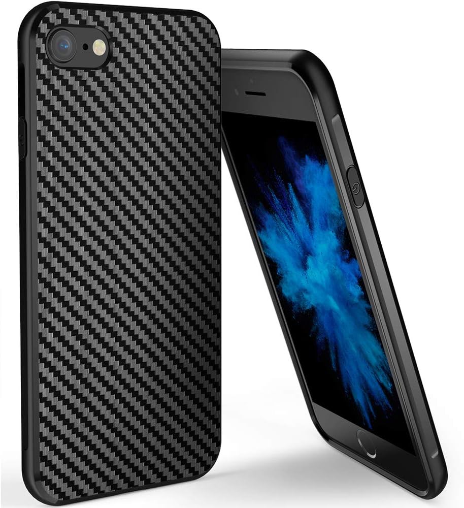 Yokase iPhone 7 Case, iPhone 8 Case Carbon Fiber Texture Design Back Cover Ultra Slim Anti-Scratch Shock Absorption Protective iPhone 7 Cover (4.7 inch) - Black