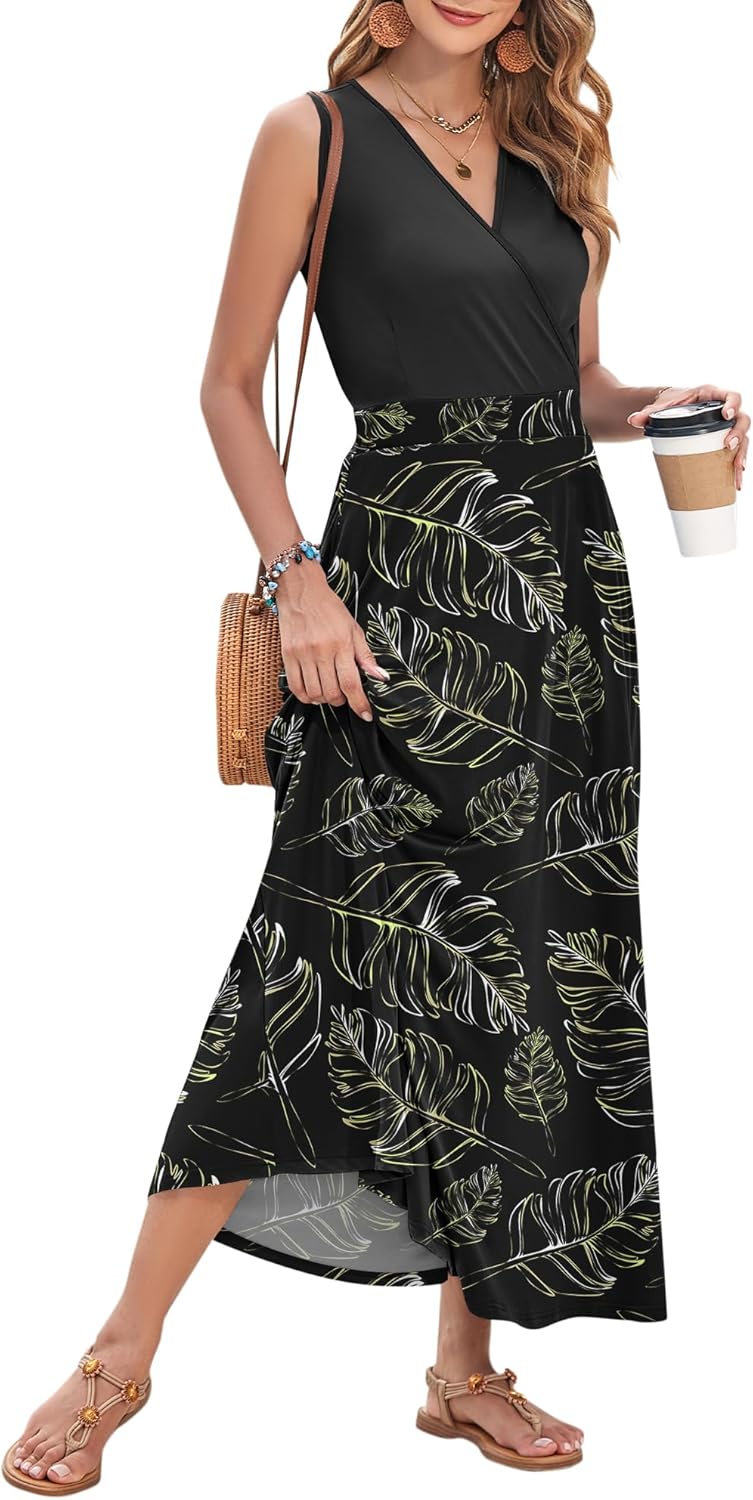 AUSELILY Women's Maxi Dress 2026 Summer Casual Sleeveless Sundress V Neck Wrap Vacation Cocktail Long Dresses with Pockets - Image 2