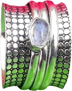 Fancy texture Spinner Ring 925 Sterling Silver Moonstone Spinner Ring for Men and Womens, Meditation Ring for Valentines Day Gift, Spinning Ring Mother's Day Gift (moonstone, Size 6.5)