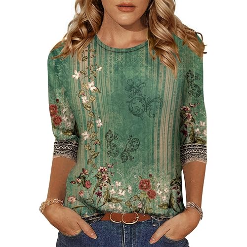 Zeagoo Women's Casual 3/4 Sleeve T-Shirts Round Neck Cute Tunic Tops Basic Tees Blouses Business Work Tee Top