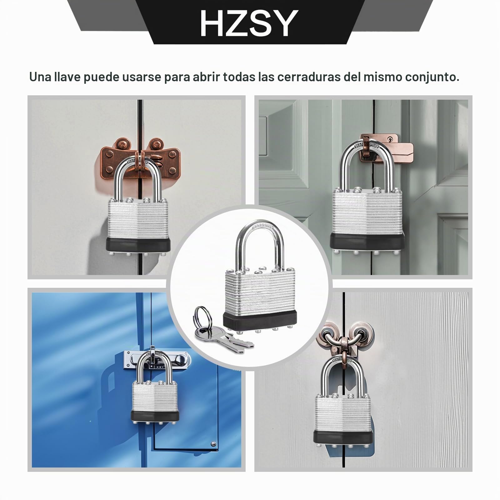 Candados con llave igual, paquete de 6, cerradura con llave de acero laminado (1-9/16 pulgadas, 40 mm), candados con la misma llave, grillete normal, para caja de herramientas, taquilla y unidad