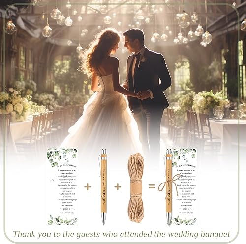 Miniatura 6 de Cholemy 36 juegos de bolígrafos de bambú para despedida de soltera, tarjetas de agradecimiento con cordel, bolígrafo retráctil, recuerdos de boda,