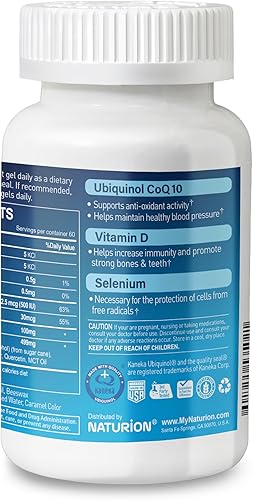 Miniatura 3 de NATURION Ubiquinol CoQ10 Plus 100  Kaneka Ubiquinol, Vitamina D3, Selenio, Mezcla de Apoyo a la Circulación  Suplemento CoQ10 de 100 mg, 60 cápsulas