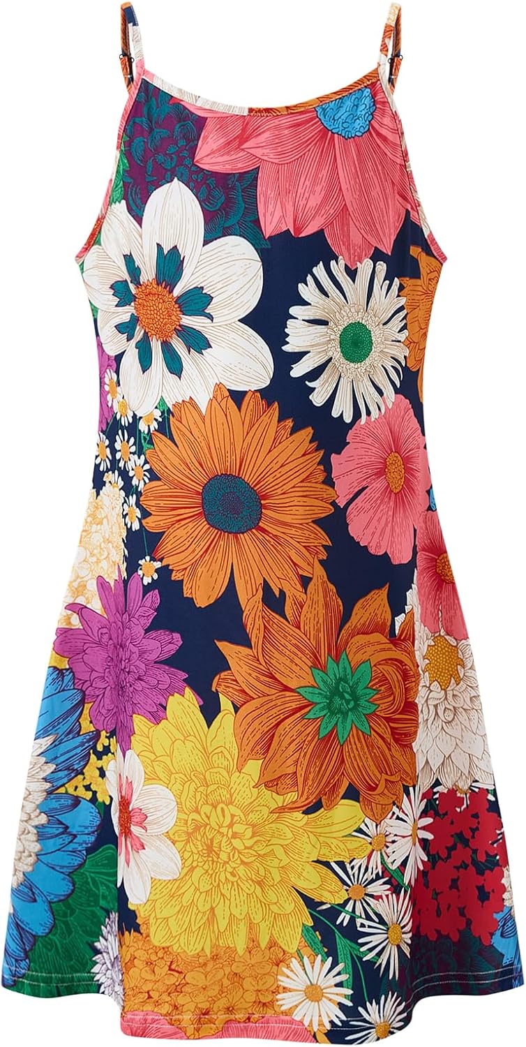 New 6-14 Years Girls Summer Dress Casual Spaghetti Strap A-Line Sundress with Adjustable Straps - Image 7