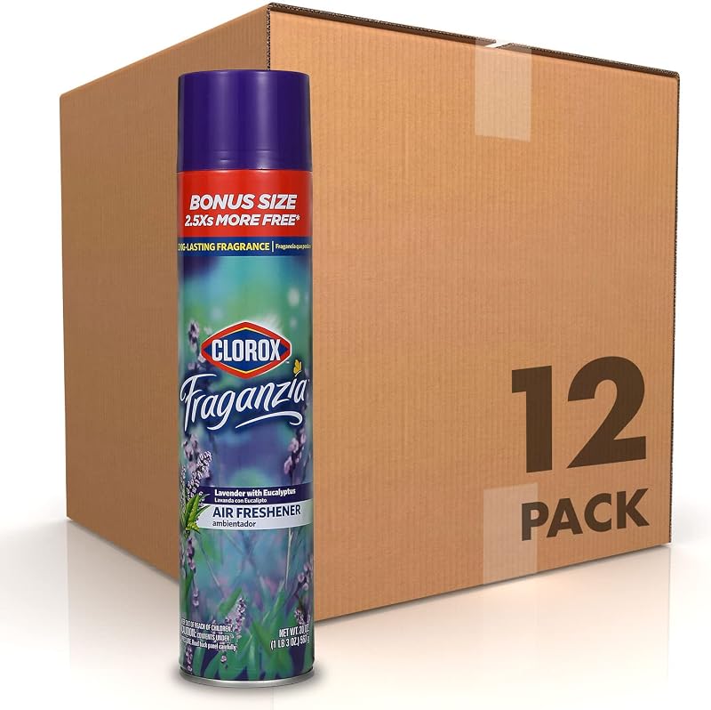 Clorox Fraganzia Aerosol Air Freshener, Lavender Eucalyptus, 20 Oz, 12-Pack | Fills a room quickly, no residue on surfaces, ideal for bathrooms bedrooms and kitchens