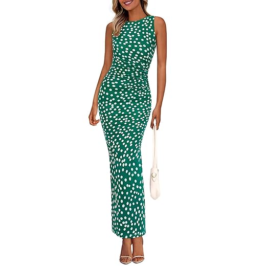 PRETTYGARDEN Womens Summer Wedding Guest Dress 2026 Spring Mesh Sleeveless Bodycon Ruched Floral Holiday Maxi Long Dresses