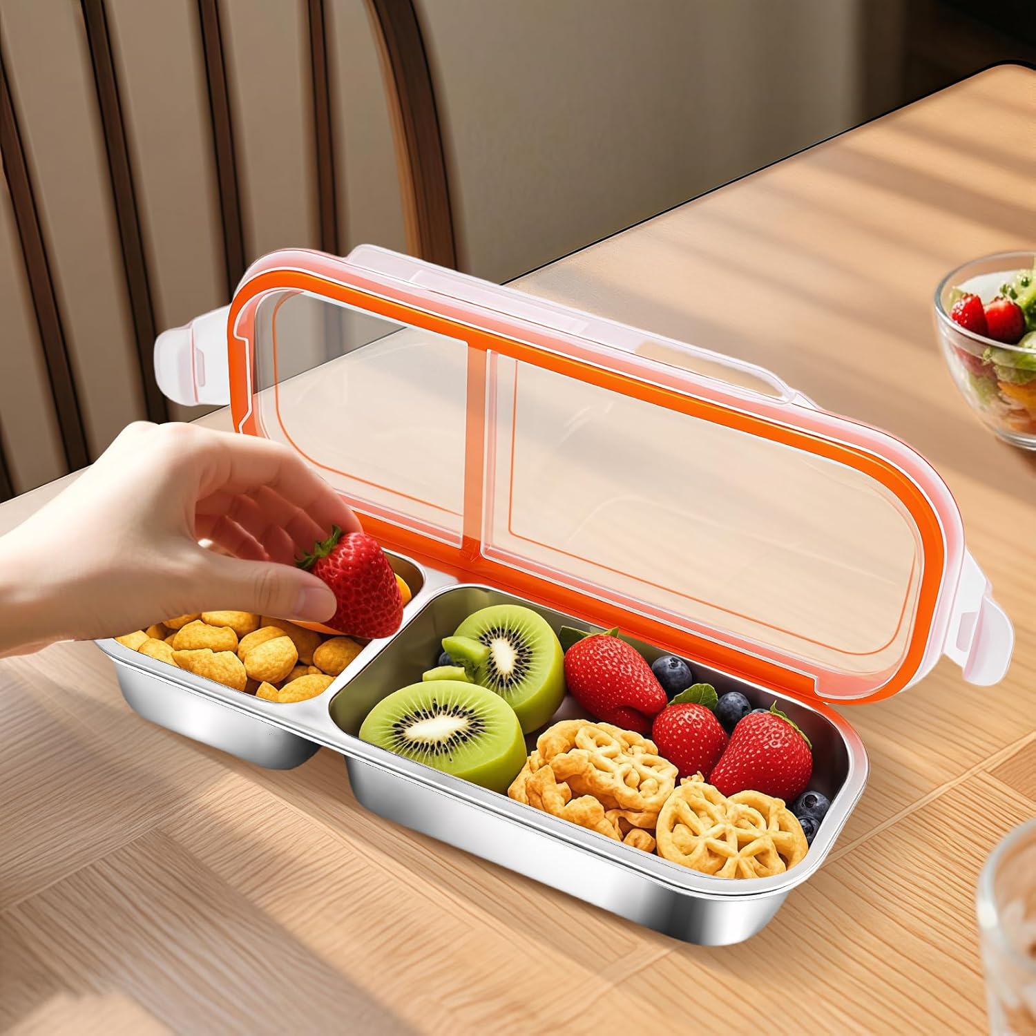 Pxiang Stainless Steel Snack Containers Reusable Double Compartment Condiment Box with Lids for Adults Divided Food Storage Containers Grab and Go Sauce Cups Bento Box for Outdoor Camping Travel - Image 4